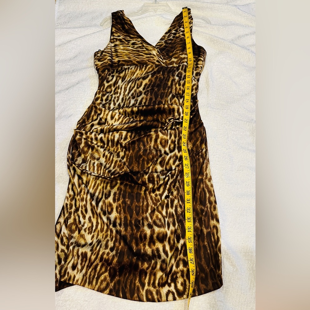 Gorgeous Vintage Cache V-Neck Dress 10 Leopard Animal Ruched Side - Picture 13 of 13